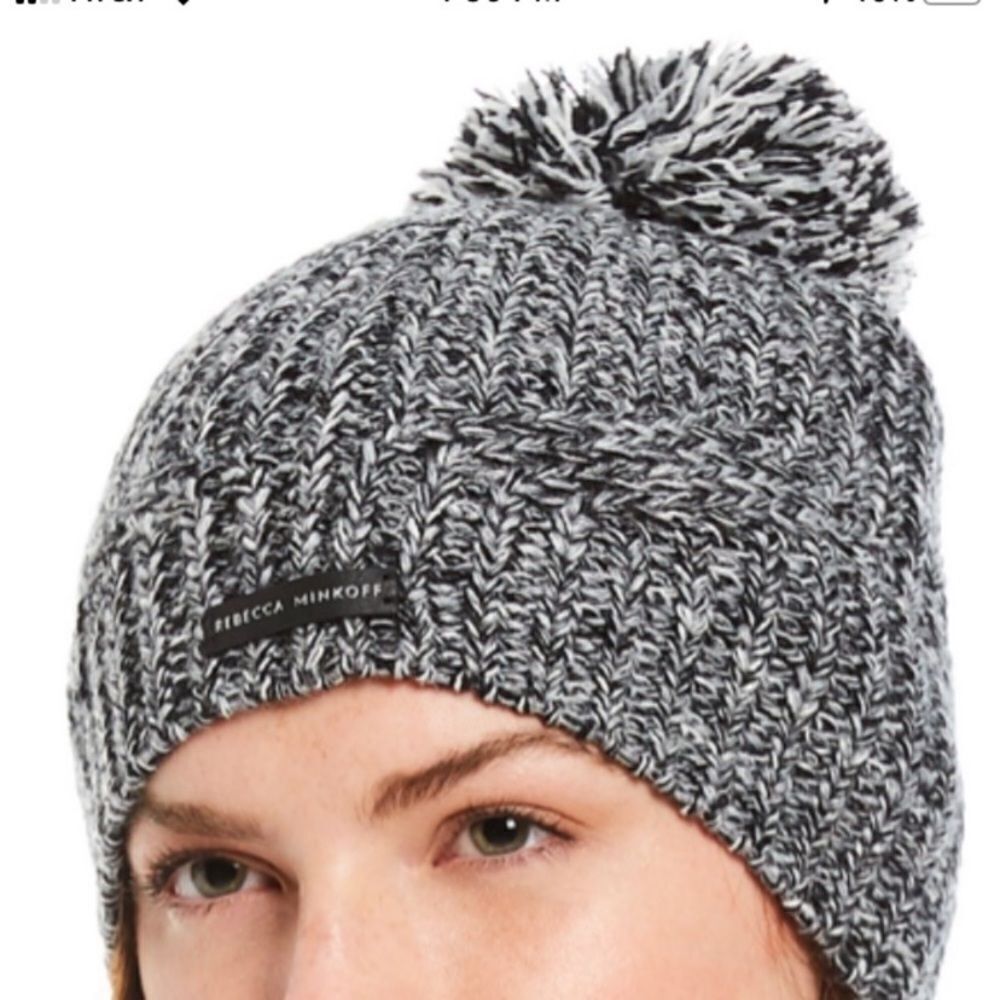 Rebecca Minkoff Beanie with Pom Pom Black and White